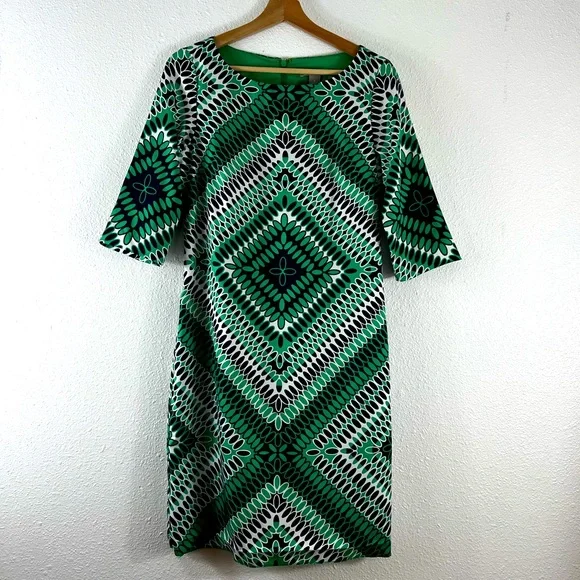 banana republic green and white dress Banana Republic Green Black & White Patterned Dress